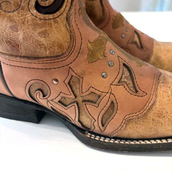Corral Antique Saddle Metal Cross Square Toe‎ Metal Stud Boots C1167 Size 7 M - Picture 10 of 15